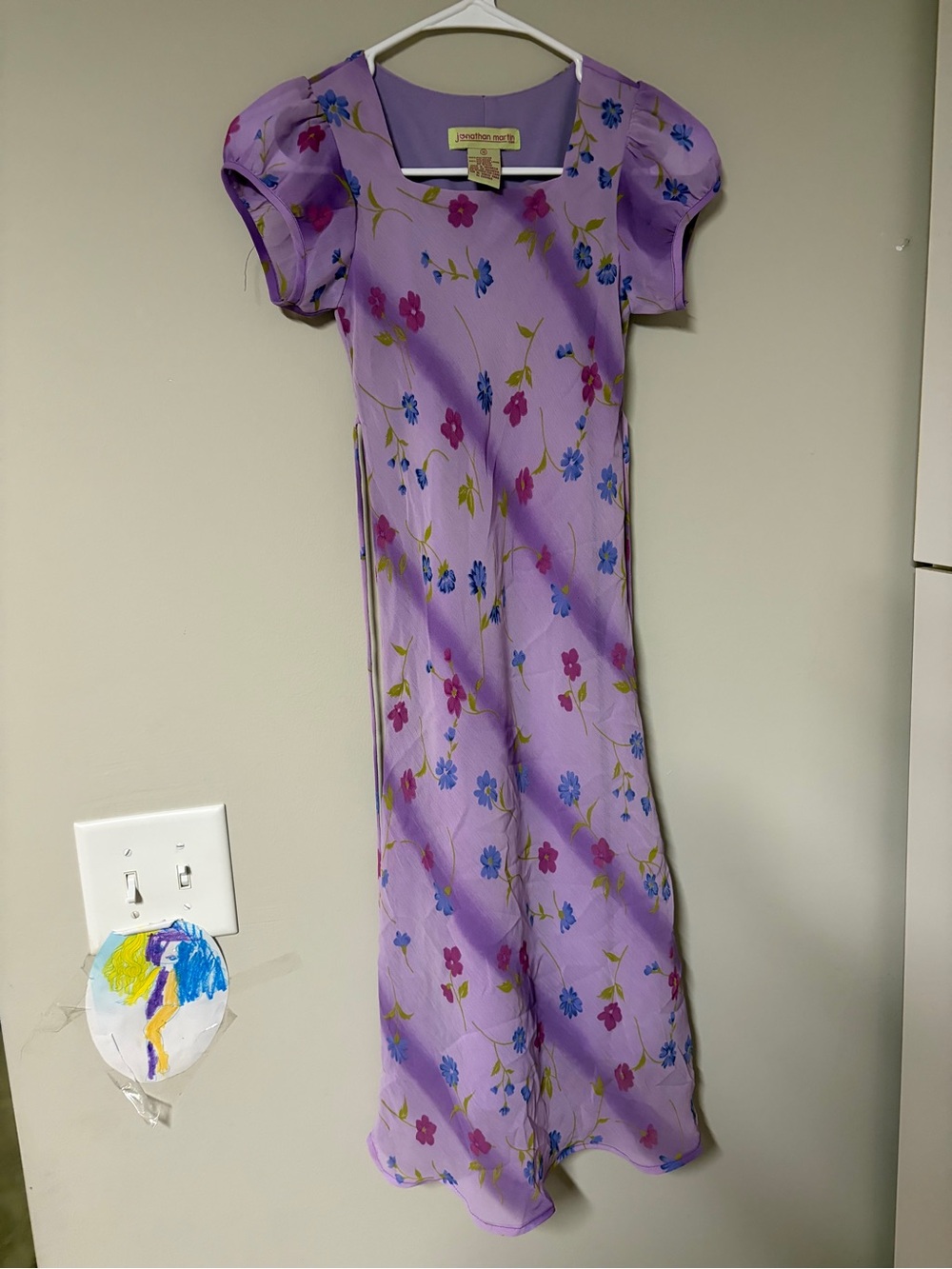 jonathan martin Lilac Floral Dress with Pink & Green Accents